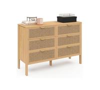 IDMarket Commode 6 tiroirs EDHEN 115 cm Bois et cannage