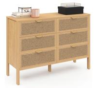 IDMarket Commode 6 tiroirs EDHEN 115 cm Bois et cannage