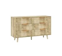 HOMCOM Commode 6 tiroirs Meuble de Rangement Style scandinave avec poignées et Pieds de pin, Bois Effet cannelé, Commode Chambre à Coucher, Salon, Couloir - 120 x 40 x 76 cm, chêne