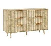 HomCom Commode 6 tiroirs – style scandinave, poignées et pieds en pin – 120x40x76 cm, chêne