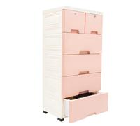Commode 6 Tiroirs en PP Plastique, Commode Étanche Salle de Bain, Organisateur Enfant 6 Tiroirs Verrouillables, Meuble Rangement Démontable pour Chambre/Salon roulettes 100x35x40 cm