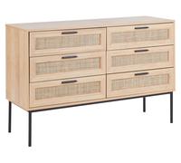 Commode 6 Tiroirs en Rotin Façade en Osier Pieds en Métal Meubles de Salon Chamb