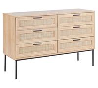 Commode 6 Tiroirs en Rotin Façade en Osier Pieds en Métal Meubles de Salon Chambre Style Boho Pasco