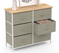 IDMarket Commode ALTA 6 tiroirs en tissu 80 cm gris clair plateau effet bois design industriel