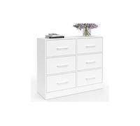 IDMarket Commode UPPAH 6 tiroirs en tissu 80 cm Meuble de rangement bois blanc