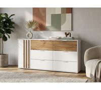 Commode - 6 tiroirs et 1 porte - Blanc et naturel - TUNALO