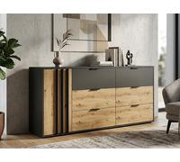 Vente-unique - Commode 6 tiroirs et 1 Porte - Noir et Naturel - TUNALO