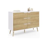 IDMarket - Commode 6 tiroirs Helsinki 115 cm scandinave Blanc et Effet hêtre