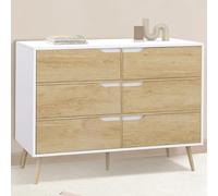 IDMarket - Commode 6 tiroirs Helsinki 115 cm scandinave Blanc et Effet hêtre