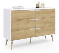 IDMarket - Commode 6 tiroirs Helsinki 115 cm scandinave blanc et effet hêtre