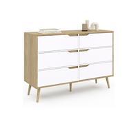 IDMarket - Commode 6 tiroirs Helsinki 115 cm scandinave Bois et Blanc