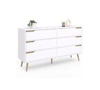 IDMarket Commode HELSINKI XXL 6 tiroirs 140 cm scandinave blanc
