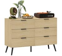 Commode 6 tiroirs - HOMCOM - Commode pour chambre à coucher avec design moderne anti-basculement 110L x 40l x 75H cm - Aspect bois