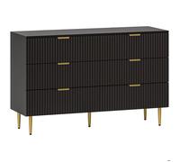 HOMCOM Commode 6 tiroirs Commode Chambre Meuble de Rangement Moderne avec poignées et Pieds dorés, pour Chambre à Coucher, Salon, dim. 120 x 40 x 76,5 cm, Noir