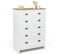 IDMarket – Commode ISIS 6 tiroirs 80 cm Blanc, plateau bois