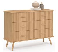 Commode 6 tiroirs JULIETTE 110 cm effet lattes tasseau bois coloris chêne