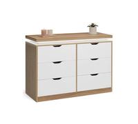 IDMarket - Commode 6 tiroirs Luna à LEDs 115 cm Blanc et Effet Bois