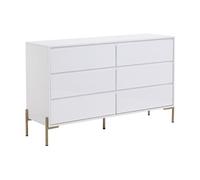Commode 6 tiroirs - MDF et métal - Blanc laqué et doré - KORASA