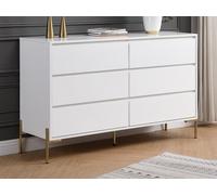 Commode 6 tiroirs - MDF et métal - Blanc laqué et doré - KORASA de