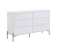 Commode 6 tiroirs - MDF et métal - Blanc laqué et doré - KORASA
