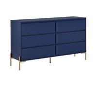 Commode 6 tiroirs - MDF et métal - Bleu laqué et doré - KORASA