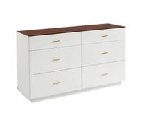 Commode 6 tiroirs - MDF et verre trempé - Blanc laqué et marron - MATIRINA