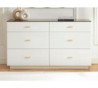 Commode 6 tiroirs - MDF et verre trempé - Blanc laqué et marron - MATIRINA