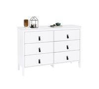 Commode 6 tiroirs milano 115 cm bois blanc avec poignée languette noire