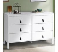 IDMarket – Commode 6 tiroirs Milano 115 cm bois blanc avec poignée languette noire