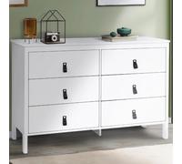 IDMarket - Commode 6 tiroirs Milano 115 cm Bois Blanc avec poignée Languette Noire