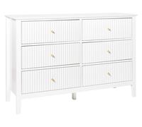 Commode 6 Tiroirs Mobilier Salon en MDF Blanc avec Poignées Dorées Assisi