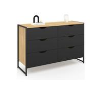 IDMarket – Commode Boston 115 cm – 6 tiroirs – Noire – design industriel