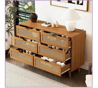 Commode 6 Tiroirs Noyer - Sideboard Bois Massif avec Poignées Métal, 120x76.5x40 cm