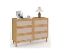 IDMarket Commode Robin 6 tiroirs 115 cm Meuble de rangement bois et tissu effet lin