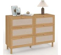 IDMarket - Commode 6 tiroirs Robin 115 cm Meuble de Rangement Bois et Tissu Effet Lin