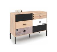 IDMarket Commode Sacramento 6 tiroirs 115 cm Design industriel dépareillé