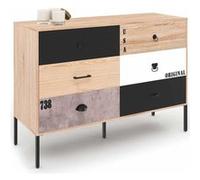 IDMarket Commode Sacramento 6 tiroirs 115 cm Design industriel dépareillé