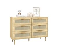 HOMCOM Commode 6 tiroirs Meuble de Rangement avec Tissage en rotin dim. 110L x 40l x 75H cm Aspect Bois Clair