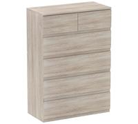 Commode 6 Tiroirs Style Contemporain Dim. 80l X 39l X 115h Cm Poignées Invisibles Effet Bois Naturel