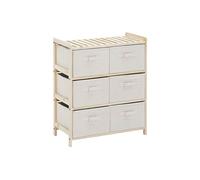 HOMCOM Commode en Tissu Meuble de Rangement avec 6 tiroirs pliants Style Contemporain Cadre en Bois de Sapin pour Chambre à Coucher Bureau Salon 59 x 28 x 70 cm Bois Naturel Beige