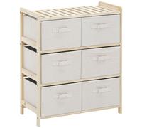 Commode 6 tiroirs tissu polyester beige dim. 59L x 28l x 70H cm bois sapin