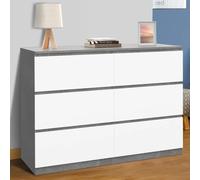 Commode 6 Tiroirs Tomi 110 Cm Blanc Et Effet Béton Blanc