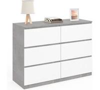 IDMarket Commode 6 tiroirs TOMI 110 cm Blanc et effet béton