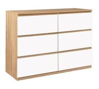 IDMarket Commode TOMI 6 tiroirs 110 cm en bois façon hêtre et blanc