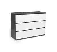 Commode 6 Tiroirs Tomi Bois Blanc Et Gris