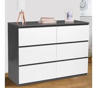 IDMarket Commode TOMI 6 tiroirs 110 cm bois gris et blanc