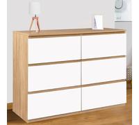 Commode 6 Tiroirs Tomi Bois Façon Hêtre Et Blanc Blanc