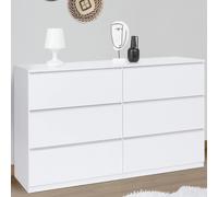 Commode 6 Tiroirs Tomi Xxl 140 Cm Bois Blanc Blanc
