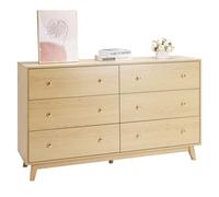 Commode 6 Tiroirs-VEVOR-Meuble de Rangement en Bois avec Système Coulissant et Anti-basculement-Bois Clair