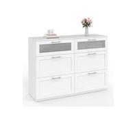 IDMarket – Commode VITO – 6 tiroirs – 110 cm – Bois blanc et effet givré